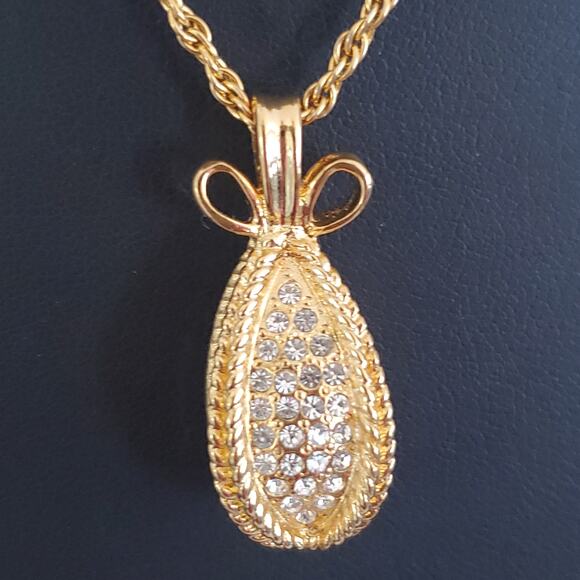 Joan Rivers Pave Crystal Egg Pendant Necklace‎ Gold Plated Vintage Long Chain - Picture 5 of 10